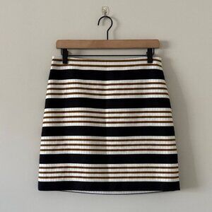 LOFT Mini Cotton Blend Ribbed Skirt in Black White Tan Stripe Size 4